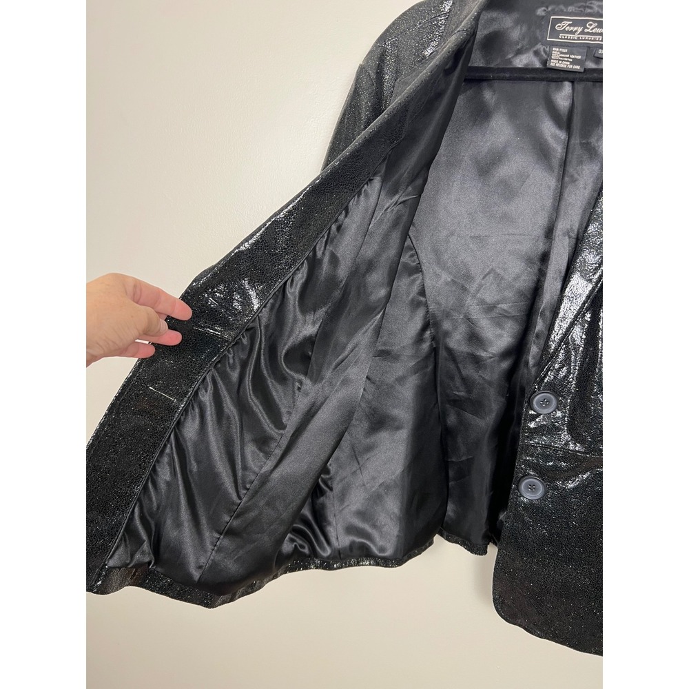Terry Lewis Black Metallic Crackle Genuine Leather Blazer Jacket‎ Womens 3X Plus - Picture 3 of 10